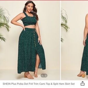 SHEIN green polka dot skirt/top